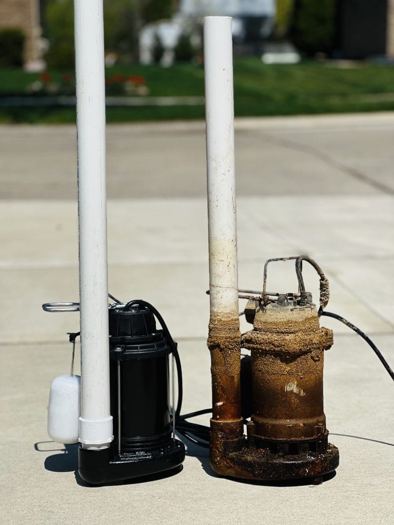 Radon System Repair Process with New and Old Pump Comparison